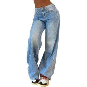 Wide Leg Jeans Women Mid Rise Baggy Denim Plus Size Y2K Vintage Style